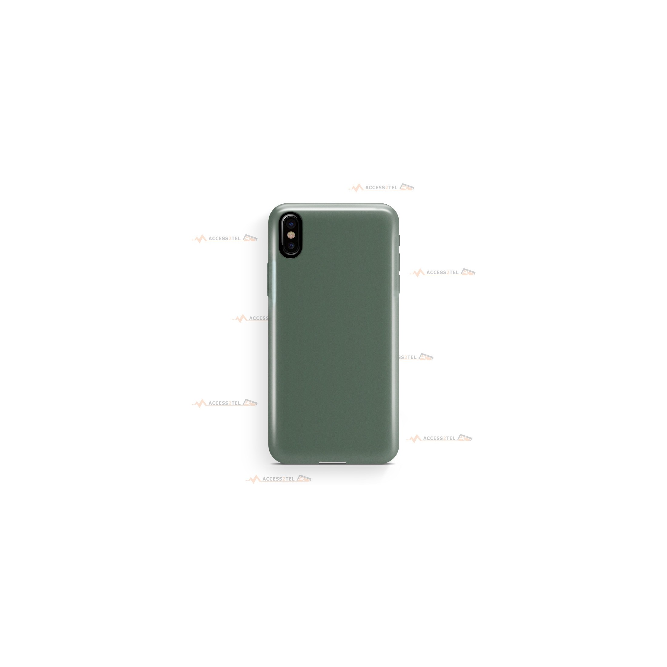 coque pour iphone X et iphone XS en silicone soft touch et intérieur microfibre vert de gris