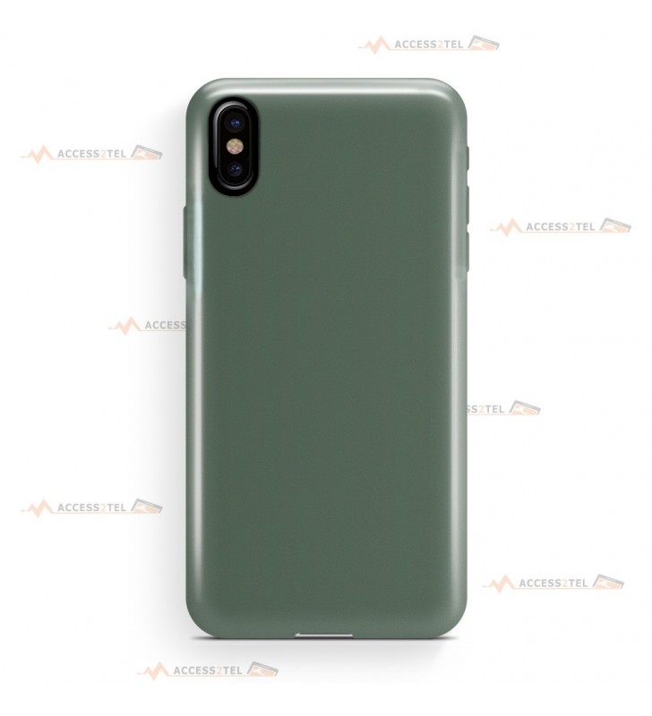 coque pour iphone X et iphone XS en silicone soft touch et intérieur microfibre vert de gris