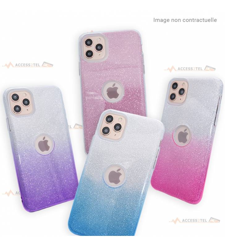 coque renforcée pour iphone XS max paillettes dégradé violet trou pomme