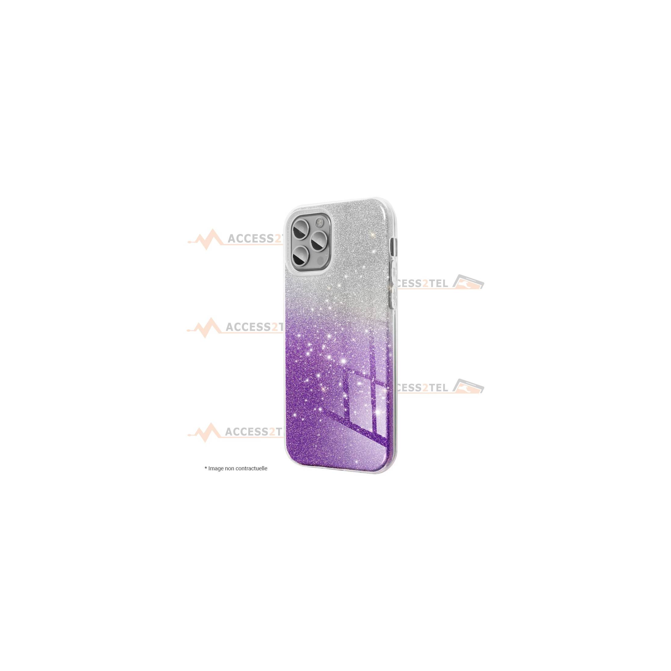 coque renforcée pour iphone XS max paillettes dégradé violet côté