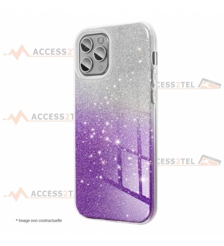 coque renforcée pour iphone XS max paillettes dégradé violet côté