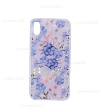 coque de téléphone rose froissé avec des violettes holographiques pour iphone XS max