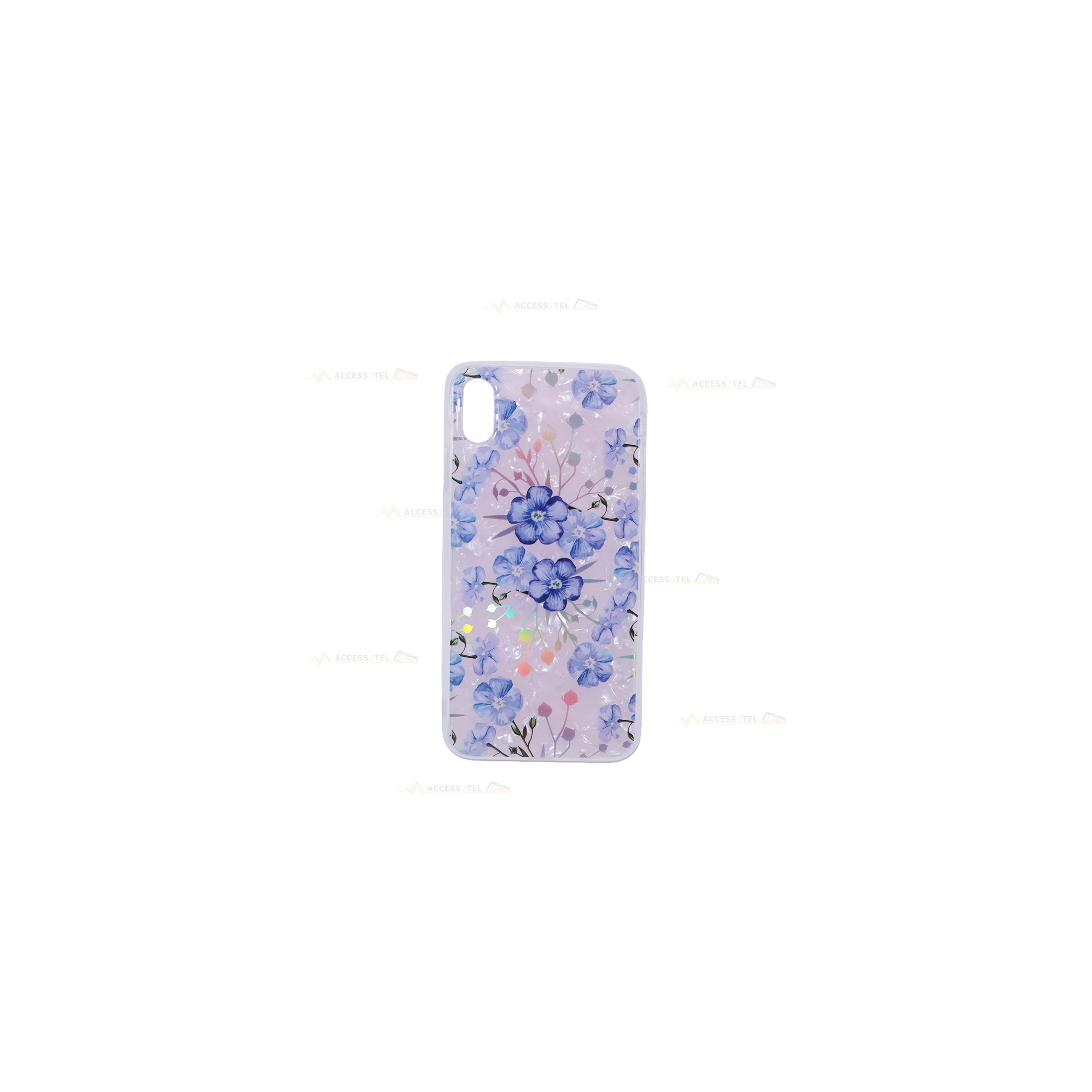 coque de téléphone rose froissé avec des violettes holographiques pour iphone XS max