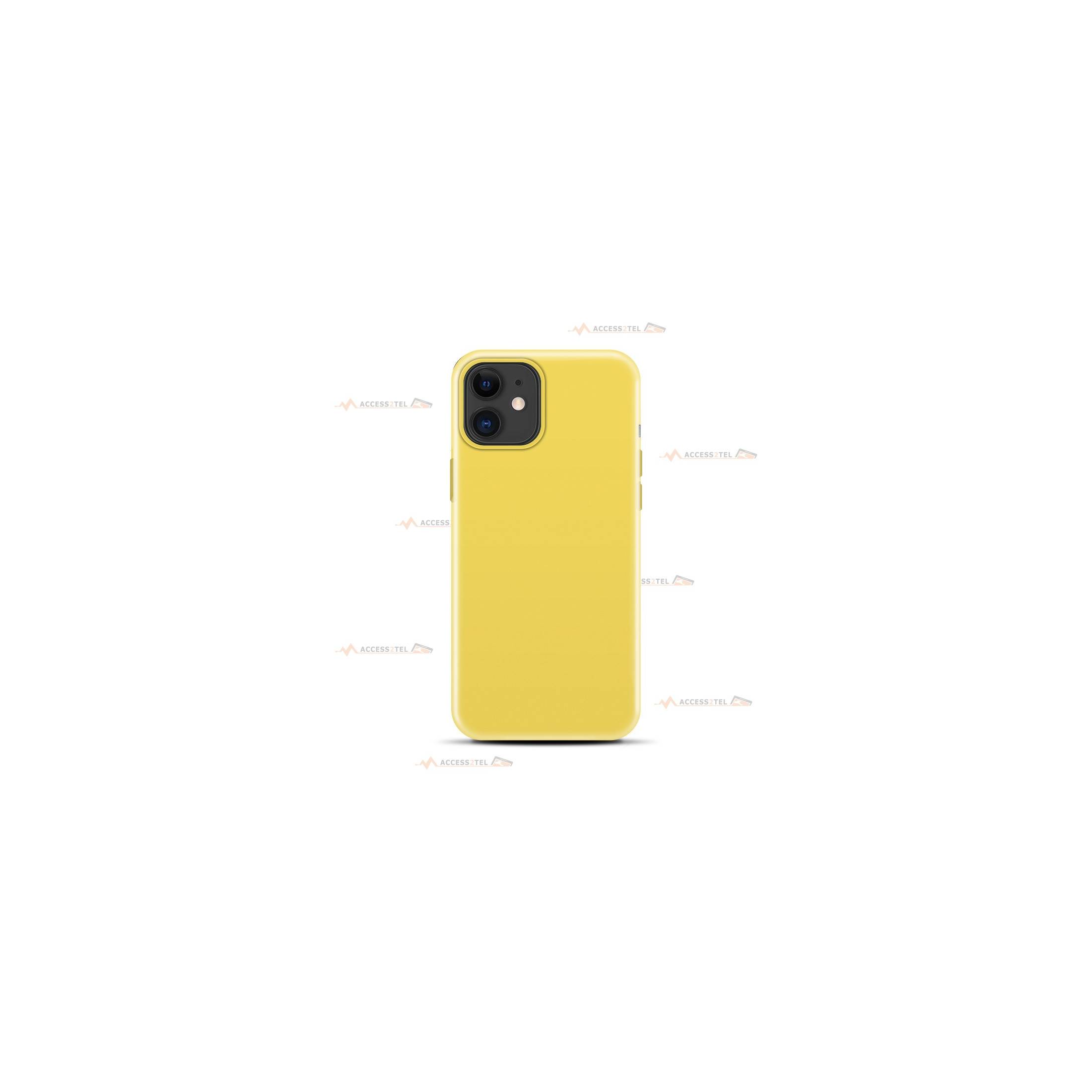 coque pour iphone 11 en silicone soft touch et intérieur microfibre jaune