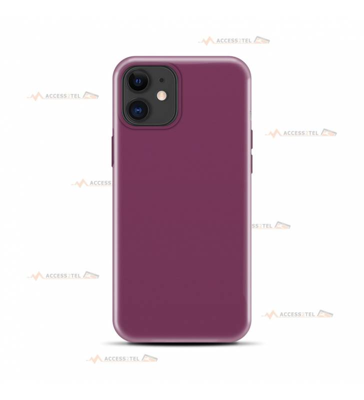 coque pour iphone 11 en silicone soft touch et intérieur microfibre prune