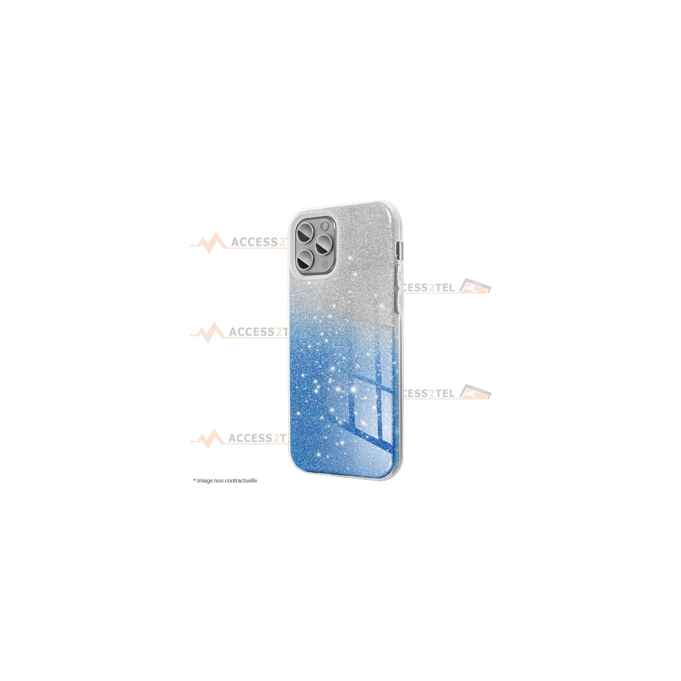 coque renforcée pour iphone 11 pro paillettes dégradé bleu côté