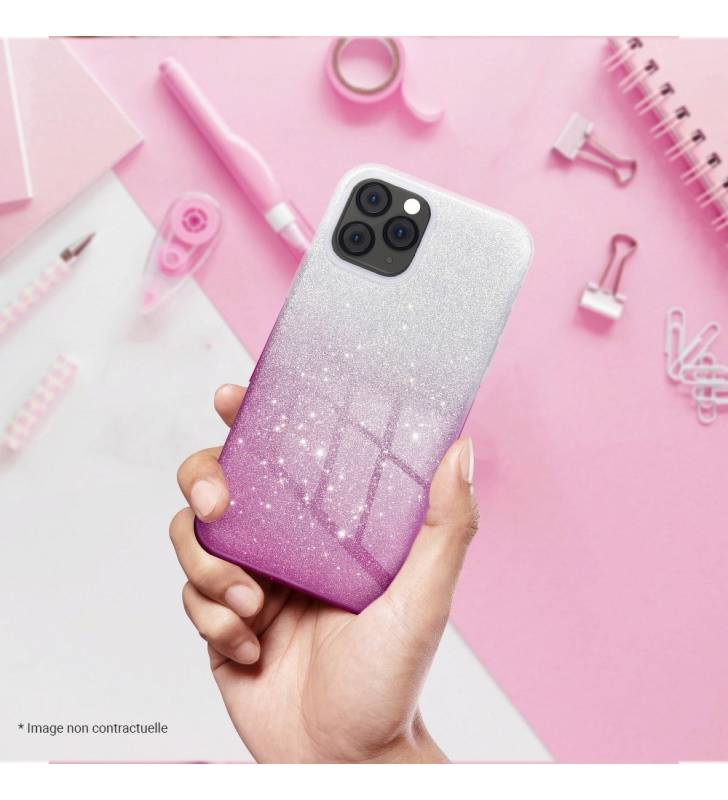 coque renforcée pour iphone 11 pro paillettes dégradé rose dos