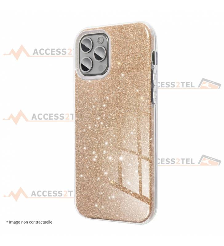 coque renforcée pour iphone 11 pro paillettes dorée côté