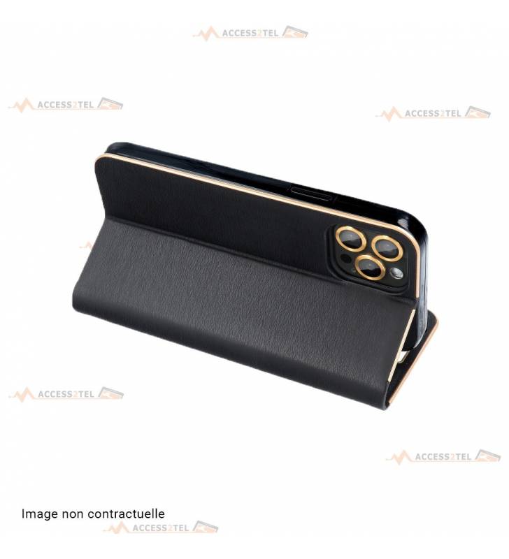 étui en cuir noir cadre doré rose gold pour iphone 11 Pro mode support