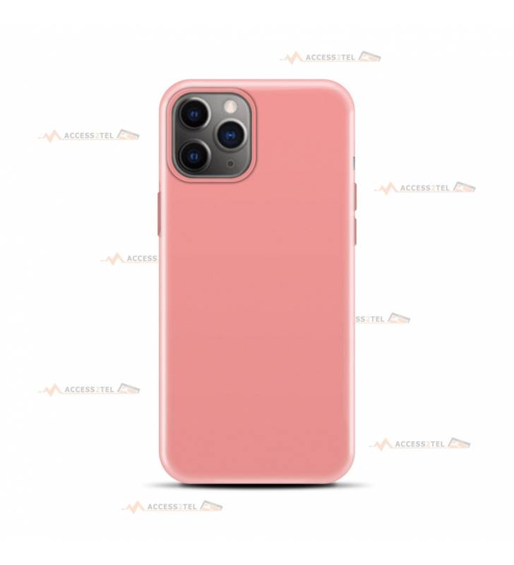 coque pour iphone 11 Pro max en silicone soft touch et intérieur microfibre rose dragée