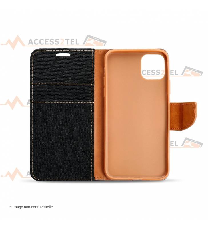étui pour iphone 11 pro max imitation jean noir ouvert
