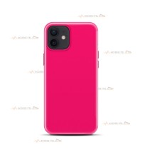 coque pour iPhone 12 Mini en silicone soft touch et intérieur microfibre rose fluo