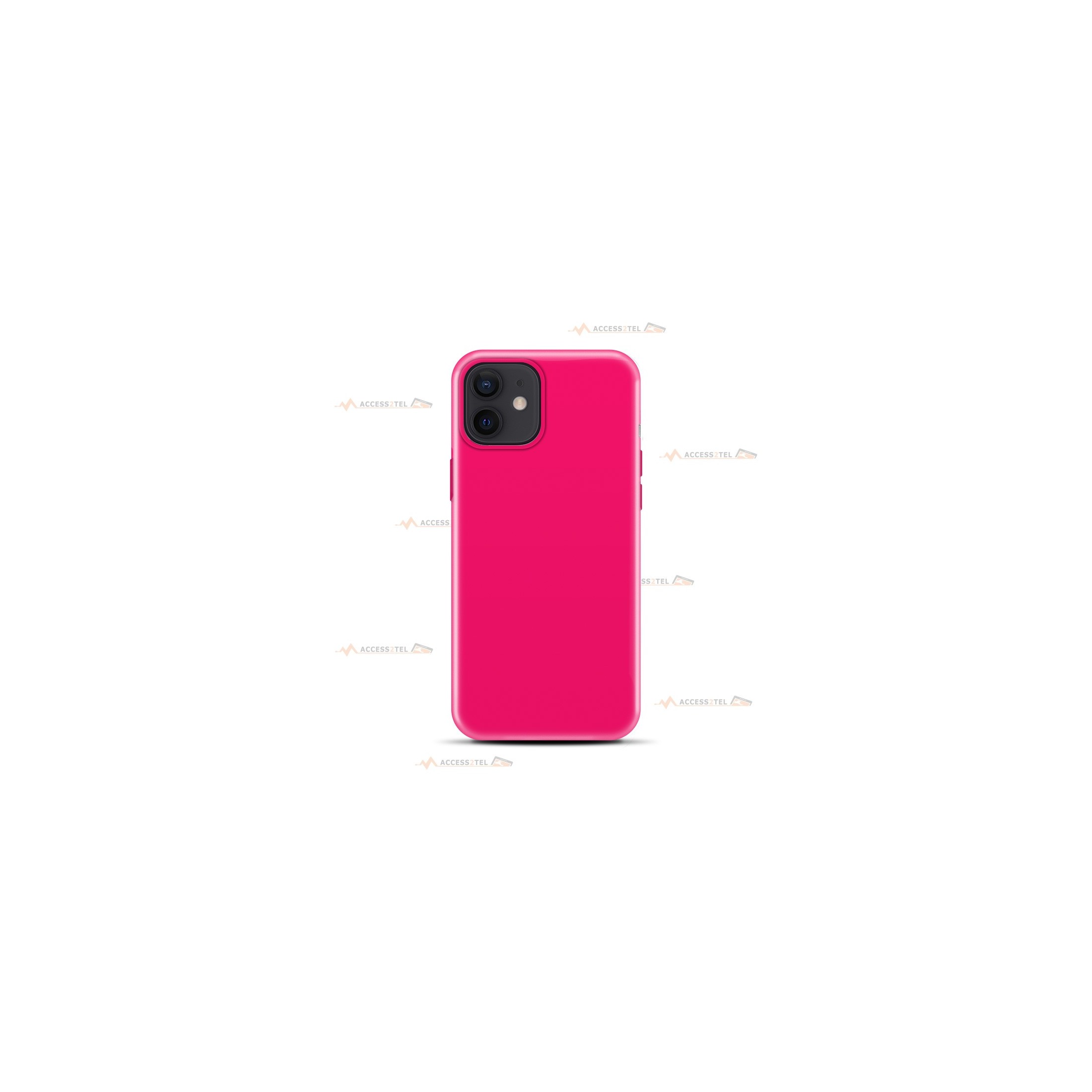 coque pour iPhone 12 Mini en silicone soft touch et intérieur microfibre rose fluo