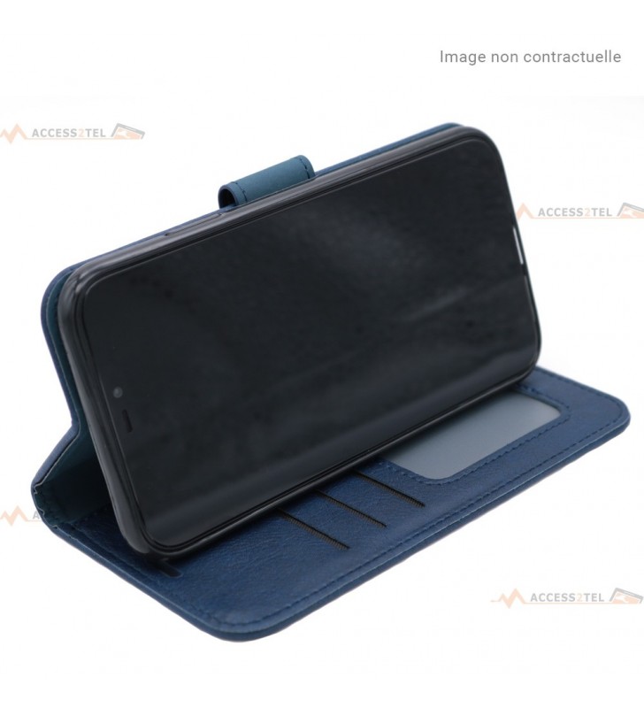 étui bleu en simili-cuir pour iphone 12 mini support