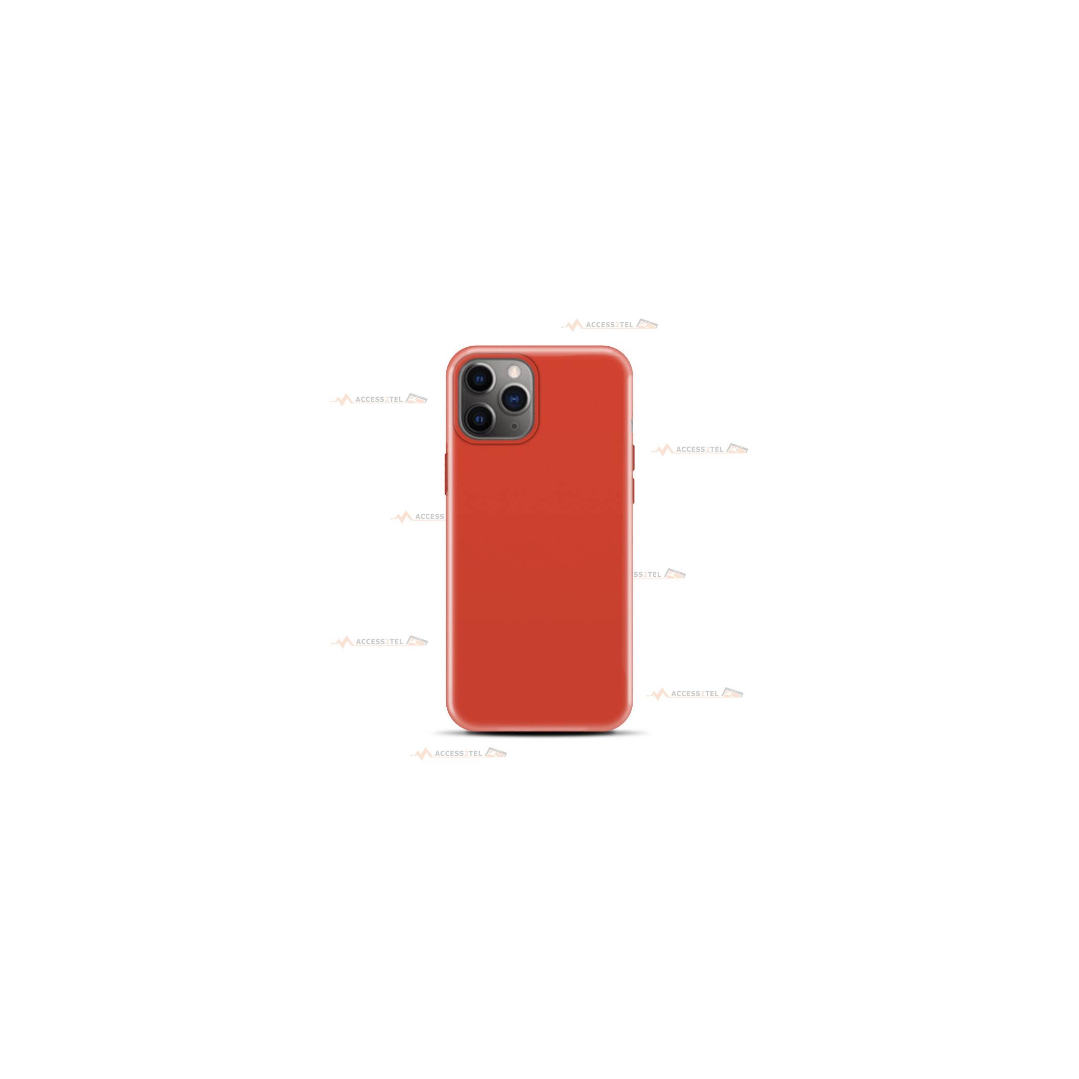 coque pour iphone 12 et iphone 12 pro en silicone soft touch et intérieur microfibre orange corail