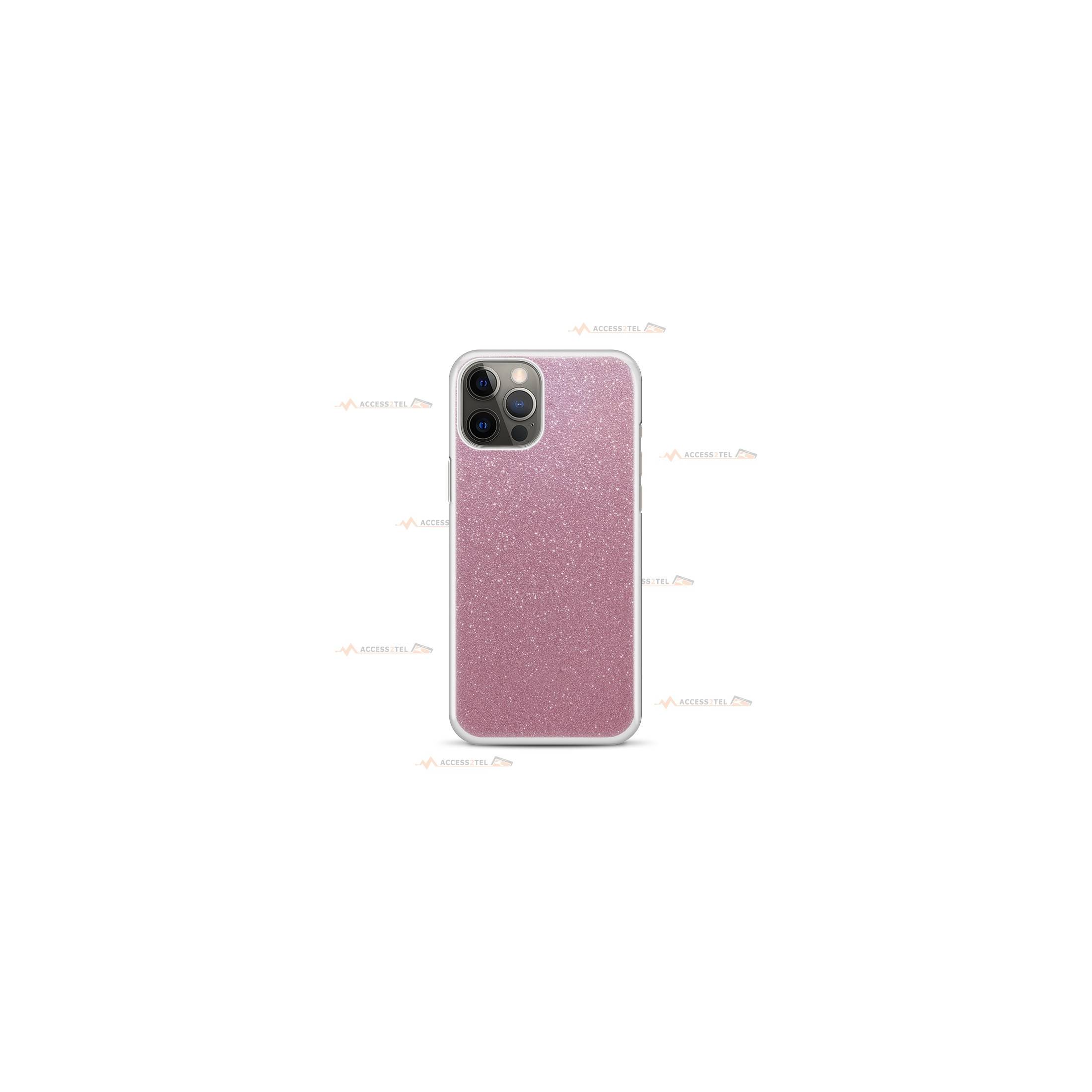 coque pour iphone 12 et iphone 12 pro paillettes rose