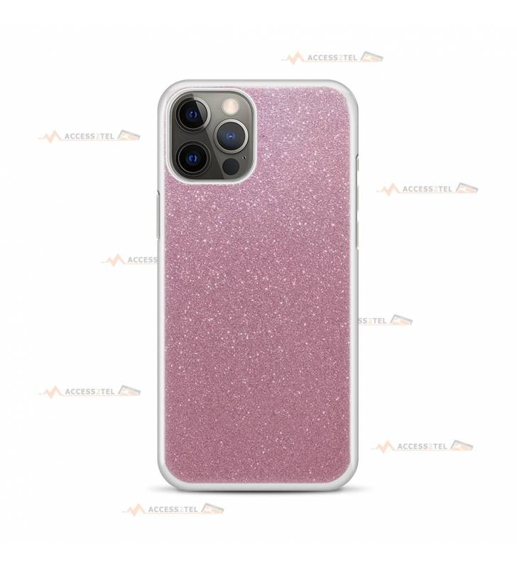 coque pour iphone 12 et iphone 12 pro paillettes rose