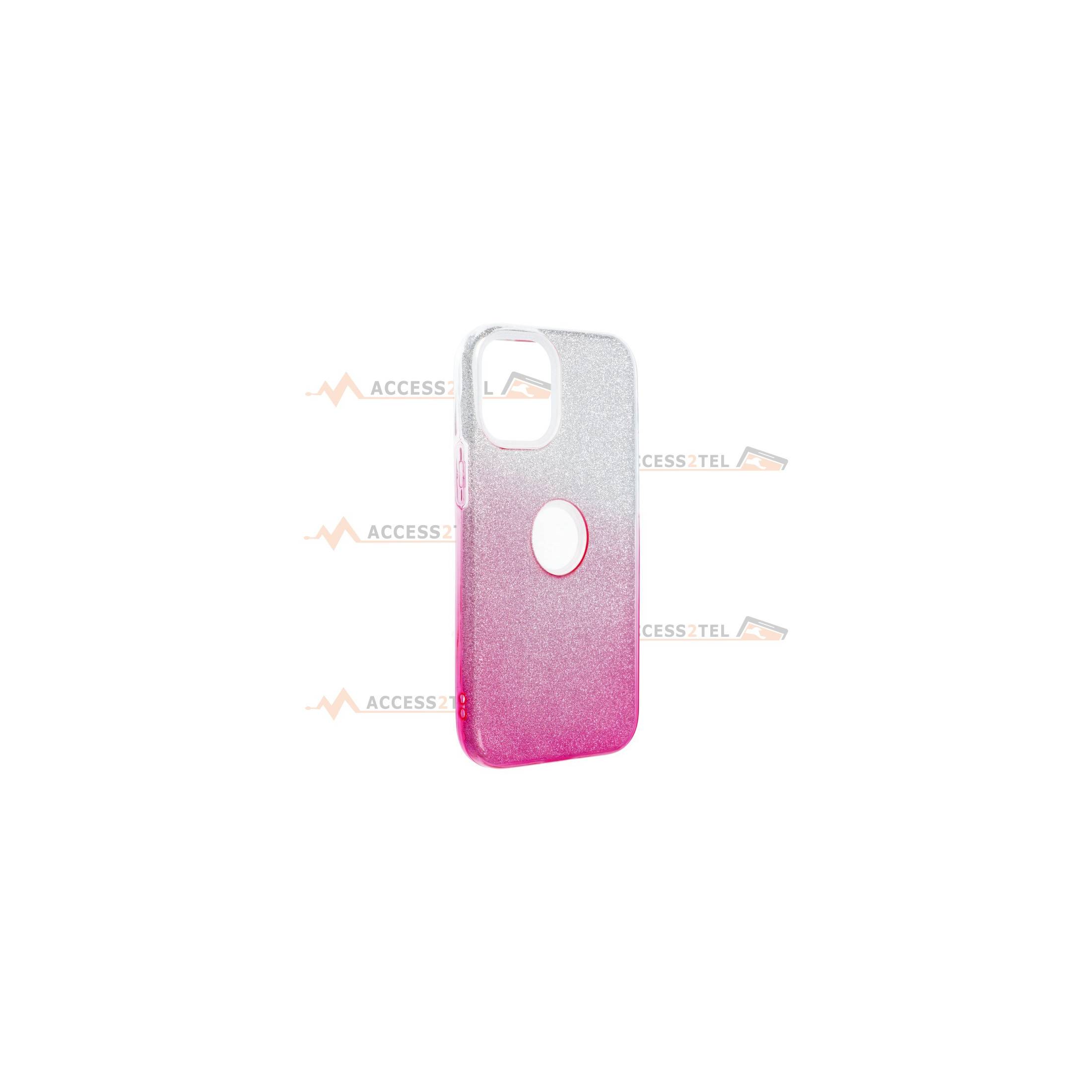 coque renforcée pour iphone 12 et iphone 12 pro paillettes dégradé rose