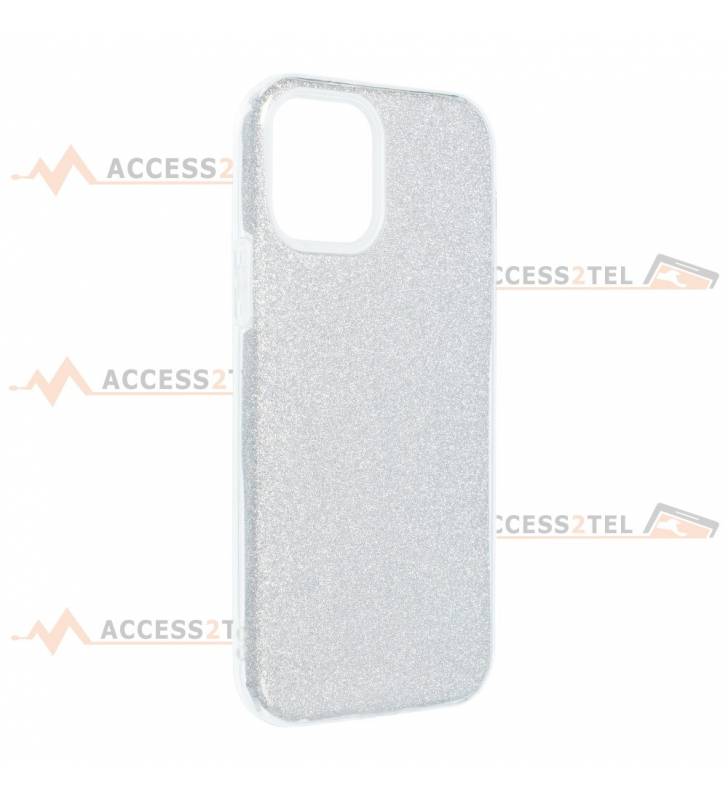 coque renforcée pour iphone 12 et iphone 12 pro paillettes argentée