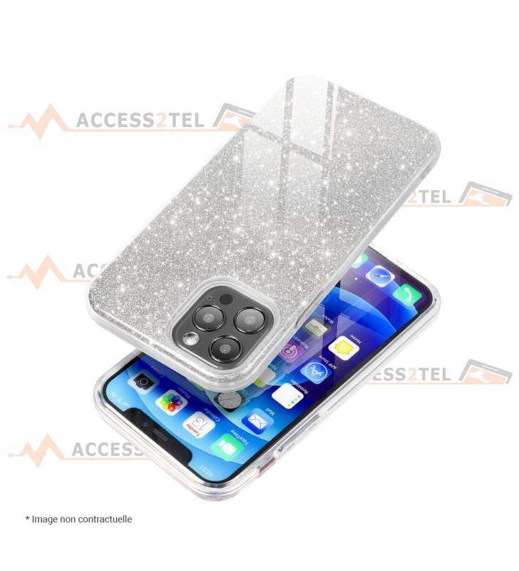 coque renforcée pour iphone 12 et iphone 12 pro paillettes argentée smartphone