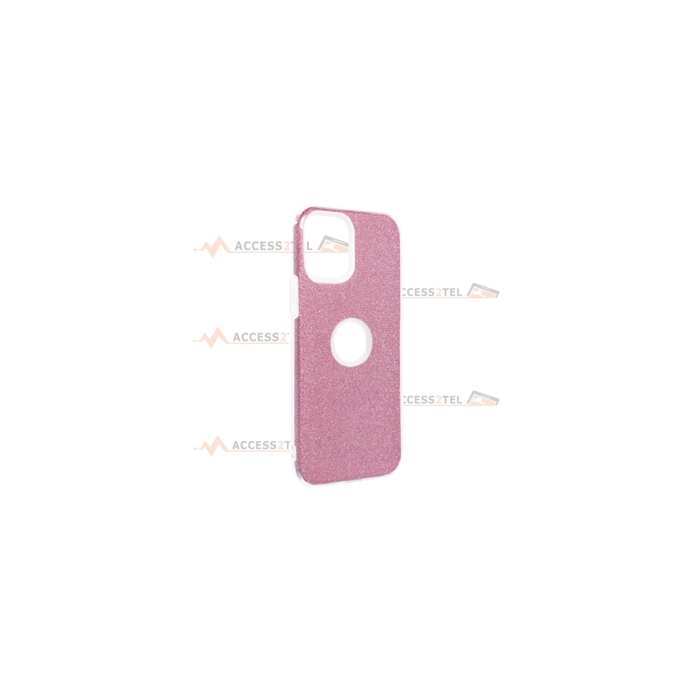 coque renforcée pour iphone 12 et iphone 12 pro paillettes rose