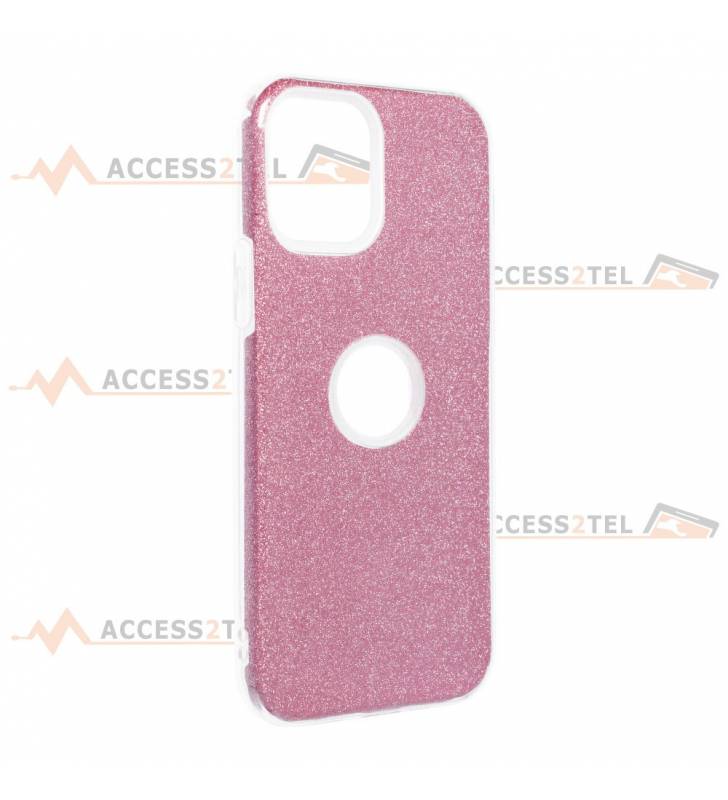 coque renforcée pour iphone 12 et iphone 12 pro paillettes rose