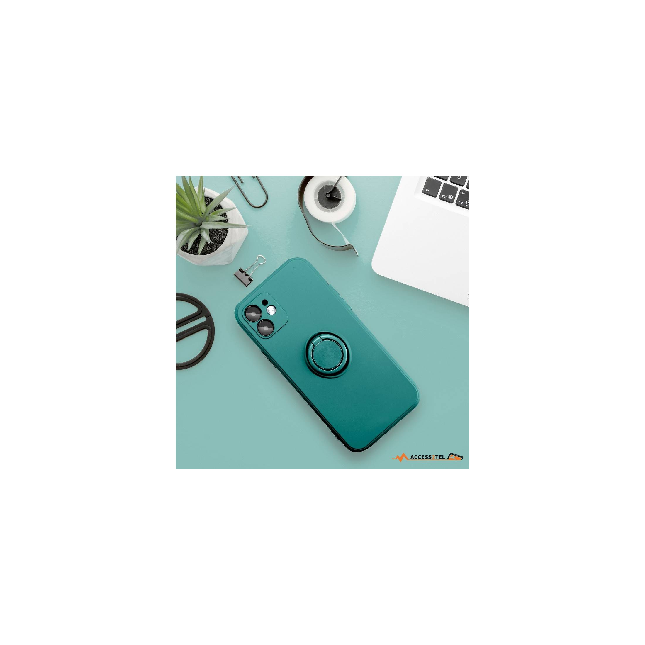 coque verte avec anneau pour iphone 12 et iphone 12 pro bureau