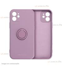 coque violette en silicone interieur fibre avec anneau pour iphone 12 et iphone 12 pro