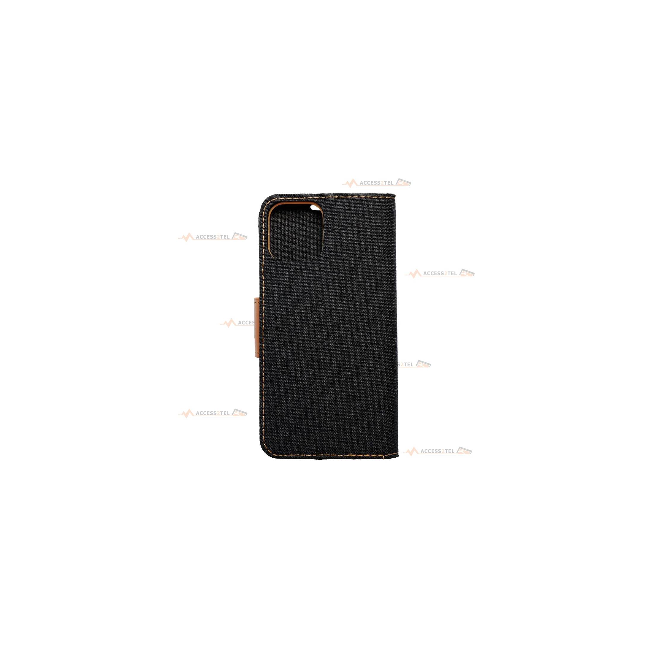 étui pour iphone 12 et iphone 12 pro imitation jean noir face