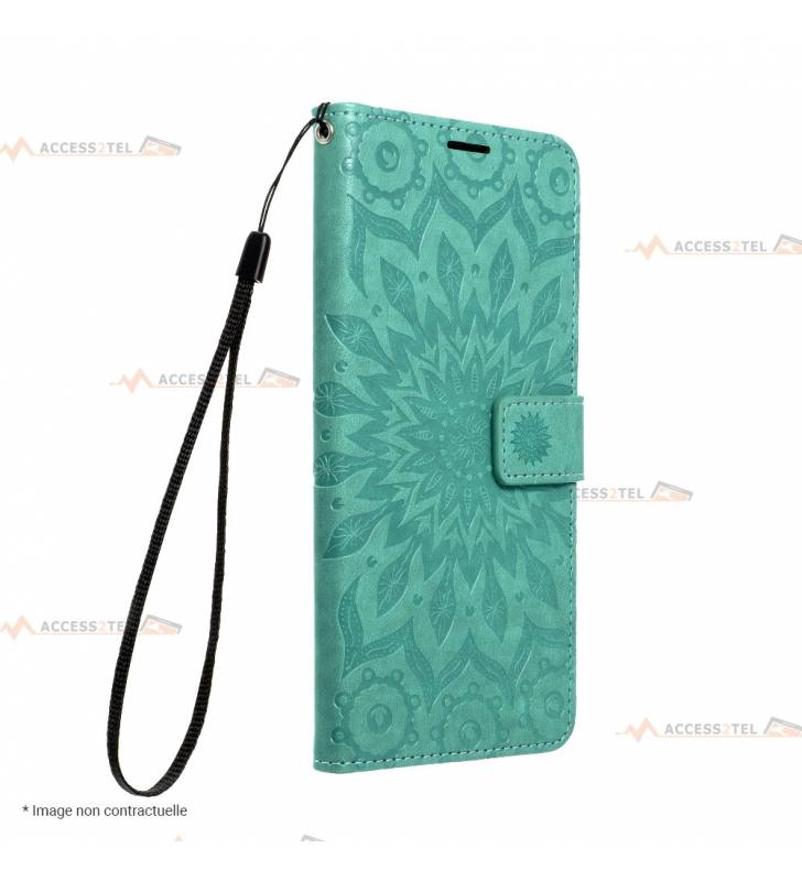 étui pour iphone 12 et iphone 12 pro mandala vert dragonne