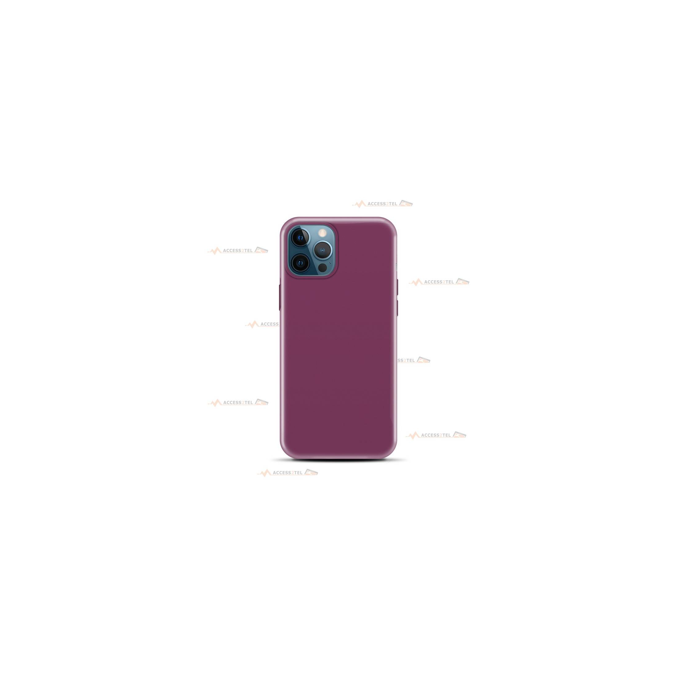 coque pour iphone 12 Pro max en silicone soft touch et intérieur microfibre prune