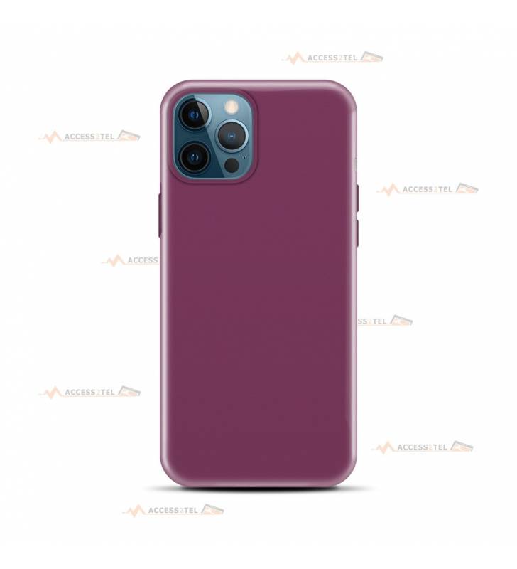 coque pour iphone 12 Pro max en silicone soft touch et intérieur microfibre prune