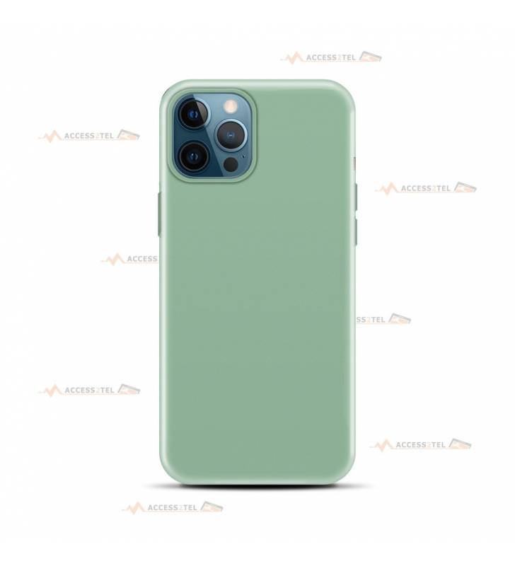 coque pour iphone 12 Pro max en silicone soft touch et intérieur microfibre vert d'eau