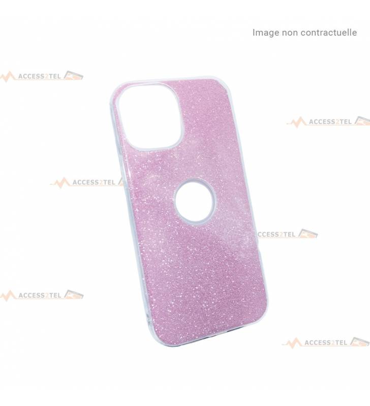 coque renforcée pour iphone 12 pro max paillettes rose