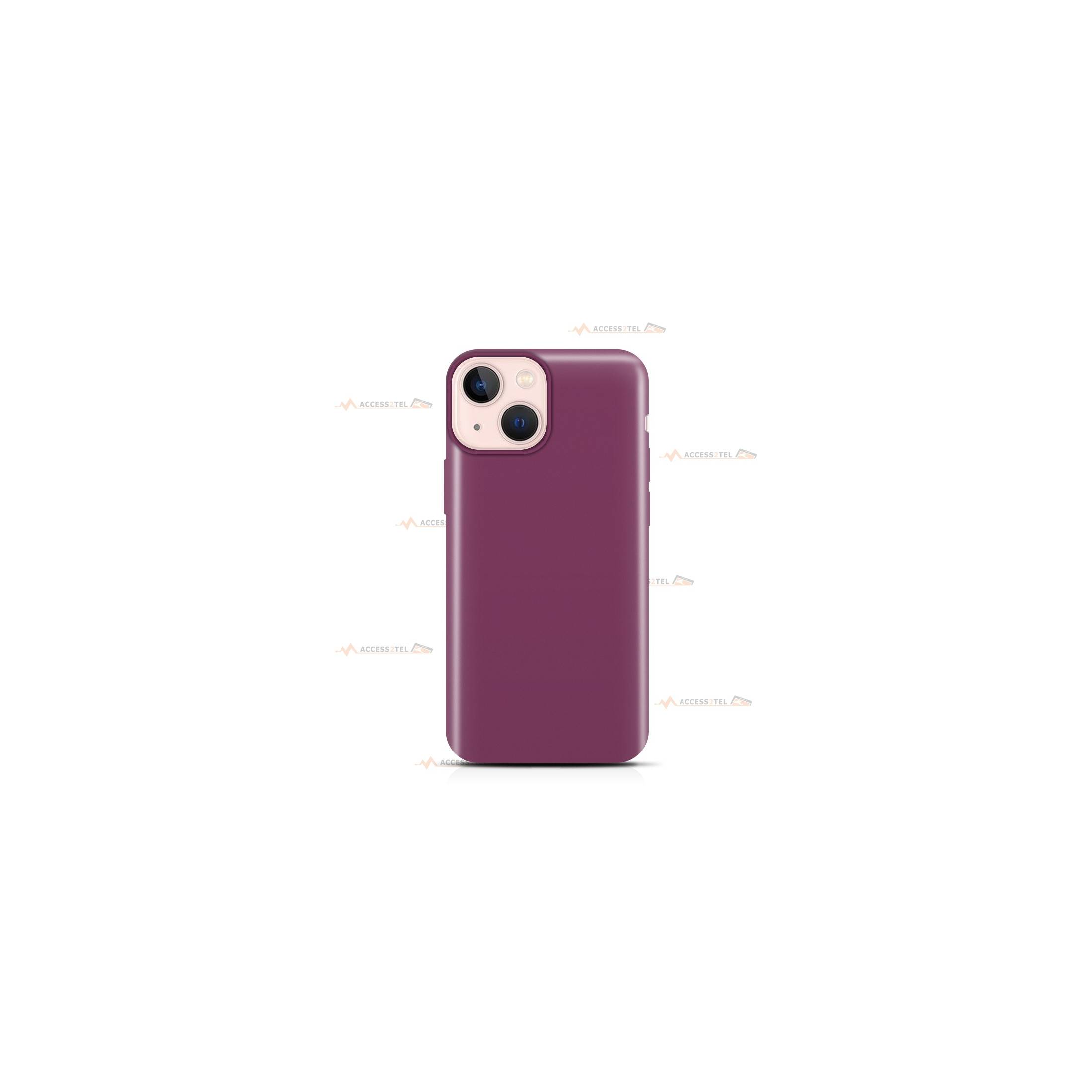 coque pour iphone 13 mini en silicone soft touch et intérieur microfibre prune