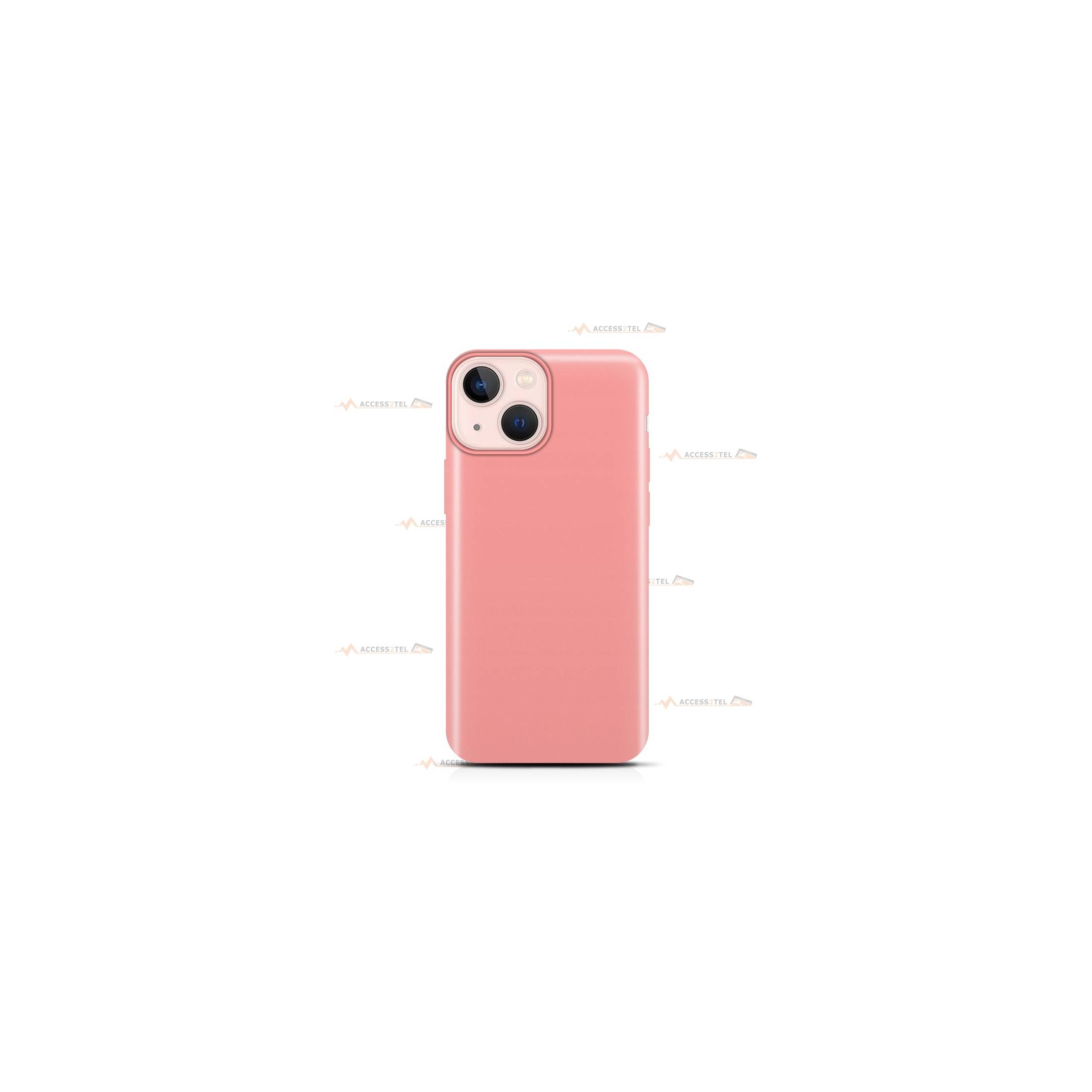 coque pour iPhone 13 Mini en silicone soft touch et intérieur microfibre rose dragée