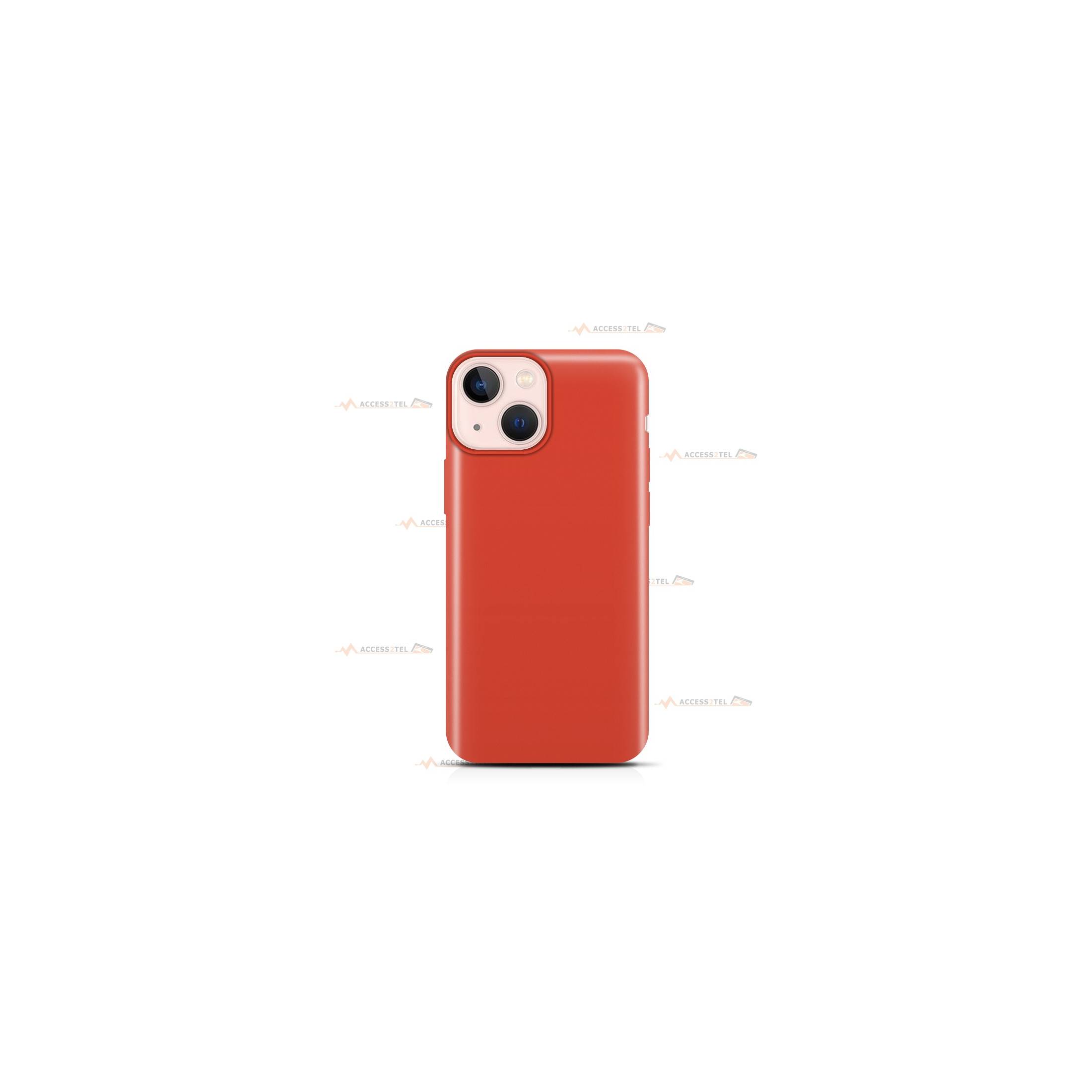 coque pour iPhone 13 Mini en silicone soft touch et intérieur microfibre orange corail