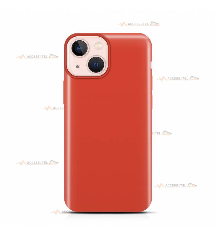 coque pour iPhone 13 Mini en silicone soft touch et intérieur microfibre orange corail