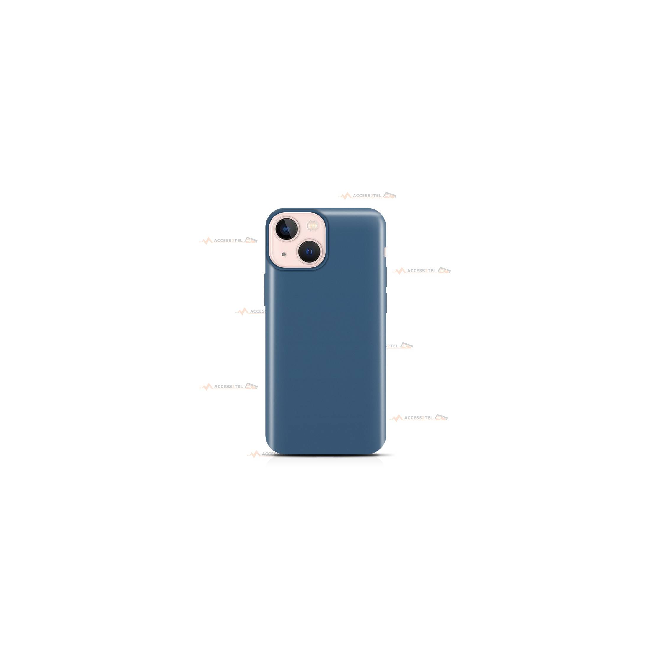 coque pour iPhone 13 Mini en silicone soft touch et intérieur microfibre bleu pétrole