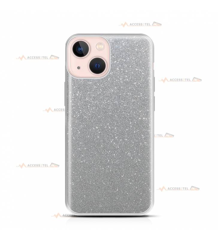 coque pour iphone 13 mini paillettes argentée