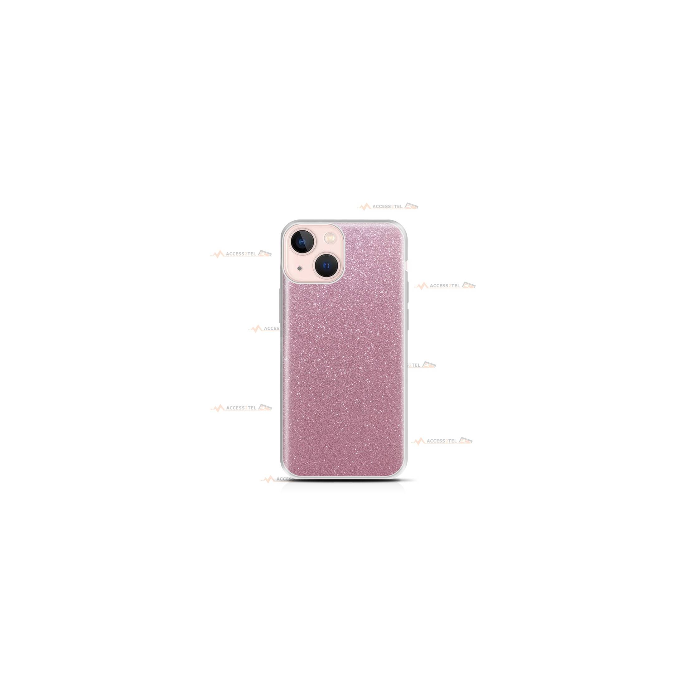 coque pour iphone 13 mini paillettes rose