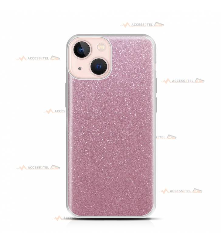 coque pour iphone 13 mini paillettes rose