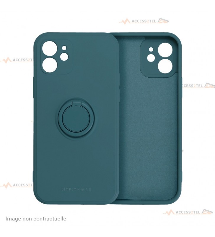 coque verte en silicone interieur fibre avec anneau pour iphone 13 mini