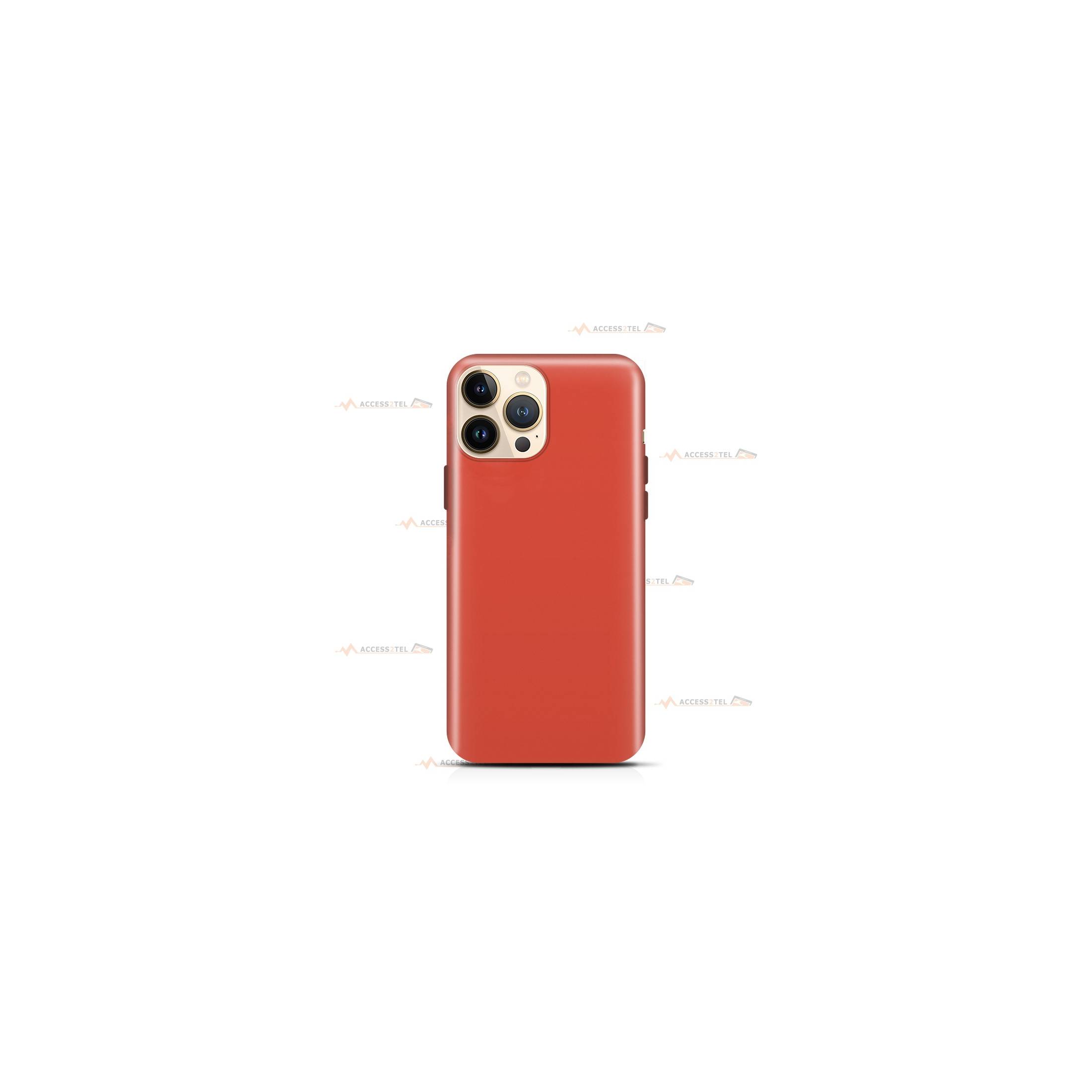 coque pour iPhone 13 Pro en silicone soft touch et intérieur microfibre orange corail