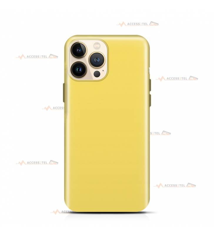 coque pour iphone 13 pro en silicone soft touch et intérieur microfibre jaune