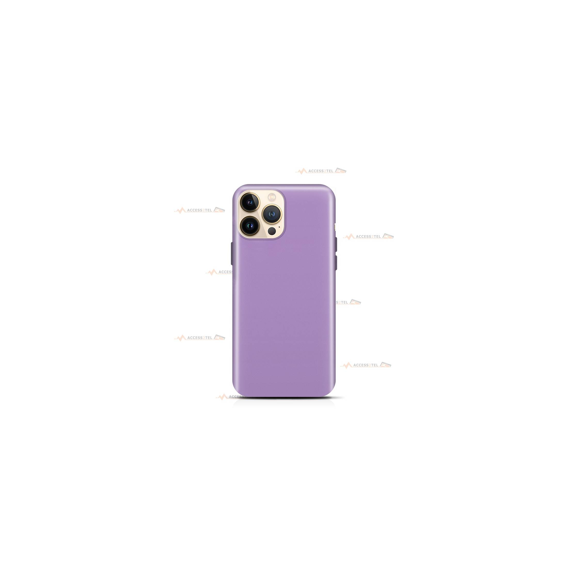 coque pour iPhone 13 Pro en silicone soft touch et intérieur microfibre violet lilas