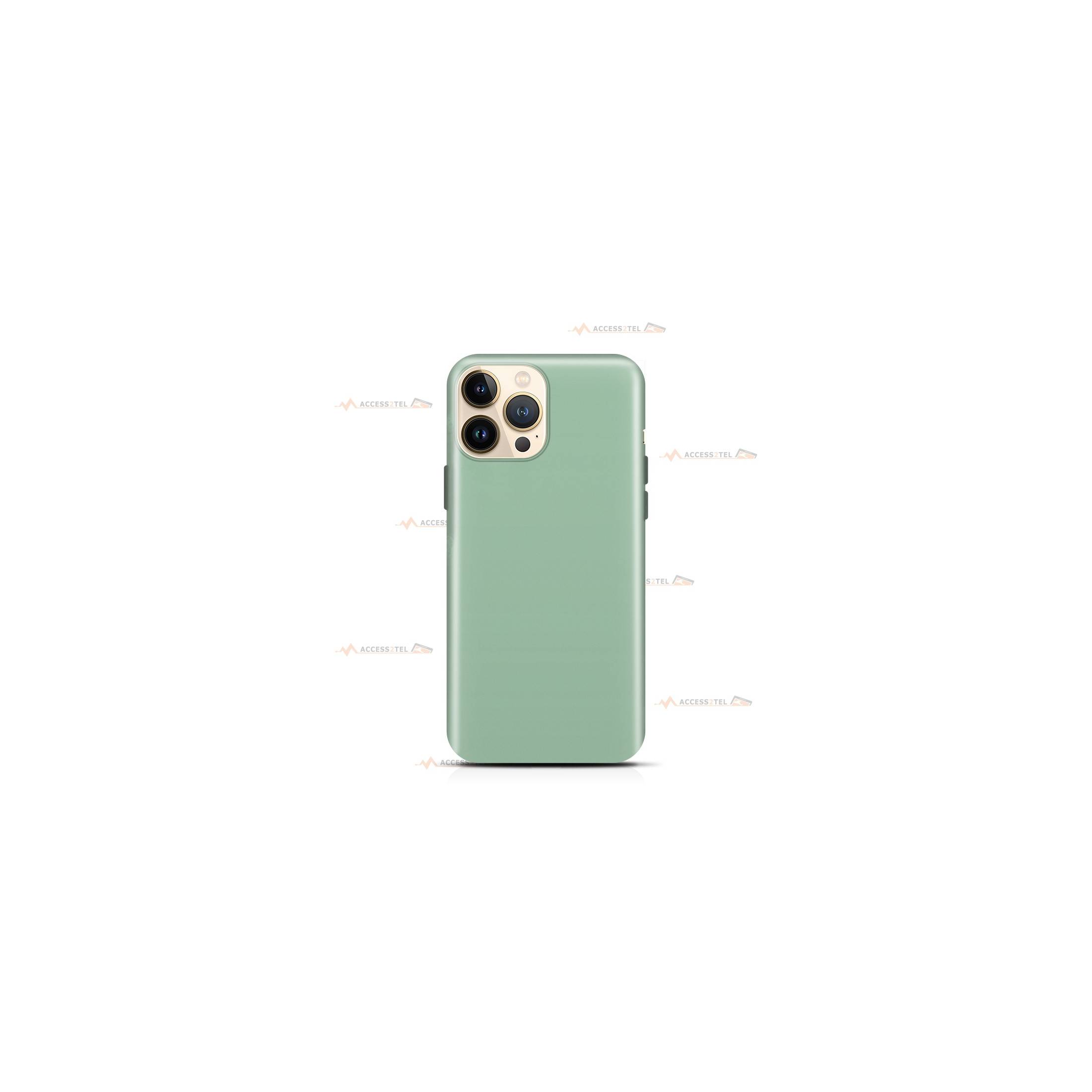 coque pour iPhone 13 Pro en silicone soft touch et intérieur microfibre vert d'eau