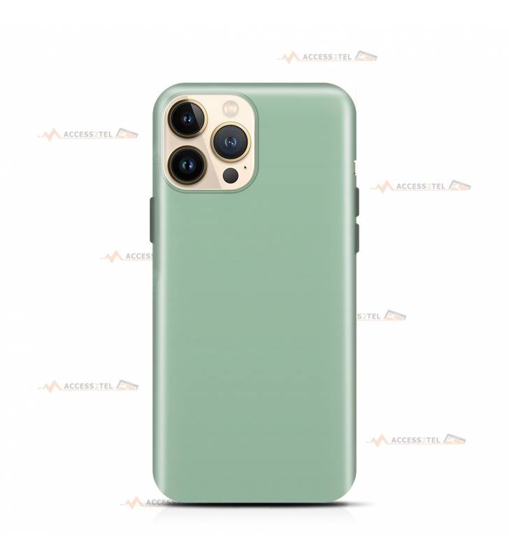 coque pour iPhone 13 Pro en silicone soft touch et intérieur microfibre vert d'eau