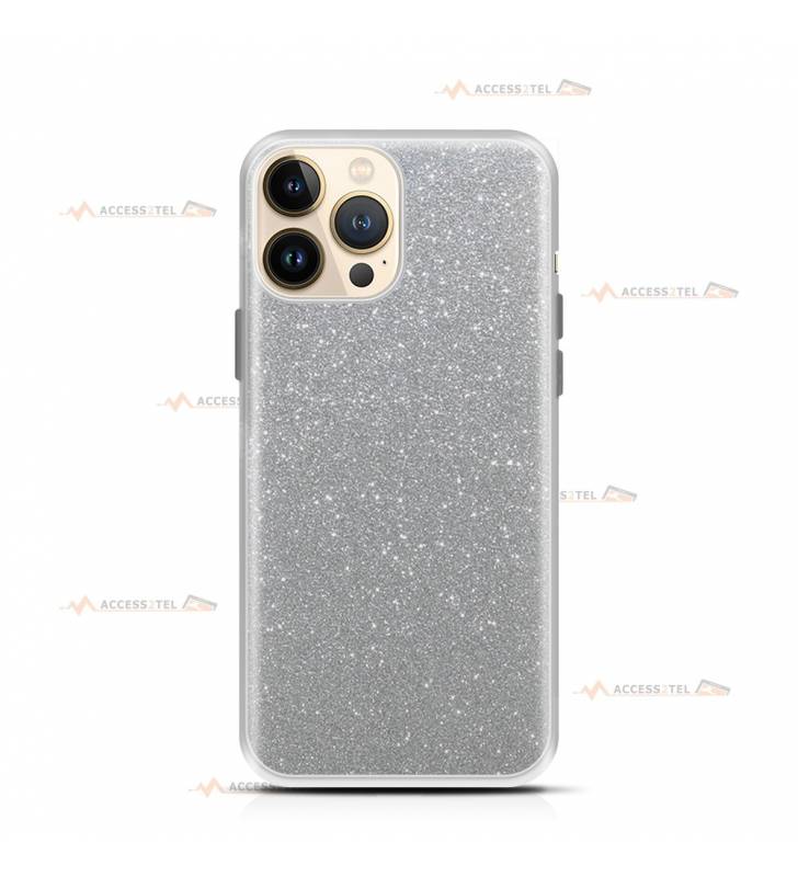 coque pour iphone 13 pro paillettes argentée