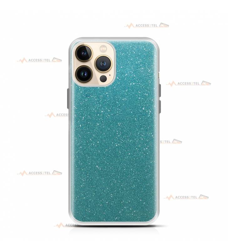 coque pour iphone 13 pro paillettes turquoise